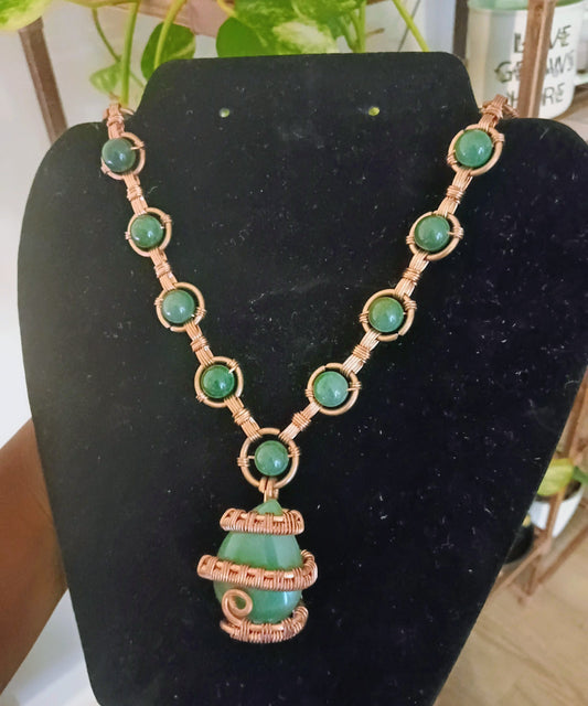 Copper-Wrapped Lime Green Aventurine Necklace & Bracelet Bundle
