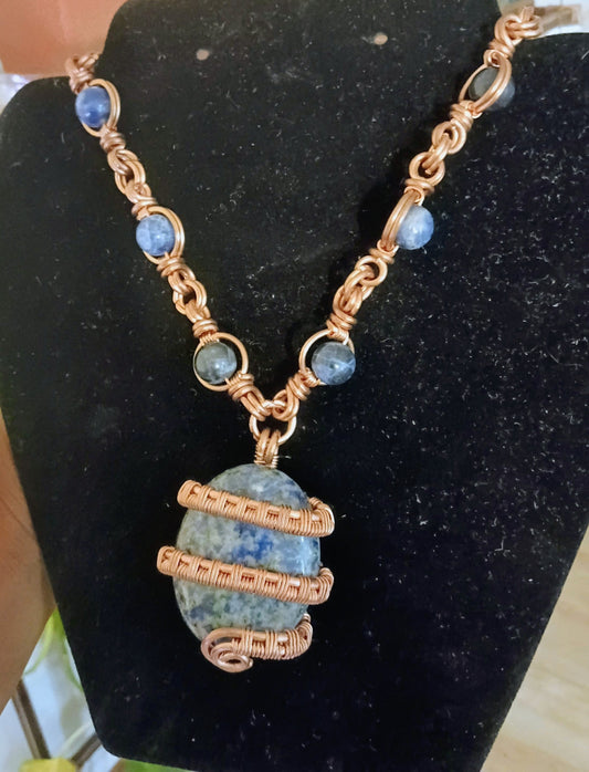 Copper-Wrapped Sodalite Necklace & Bracelet Bundle