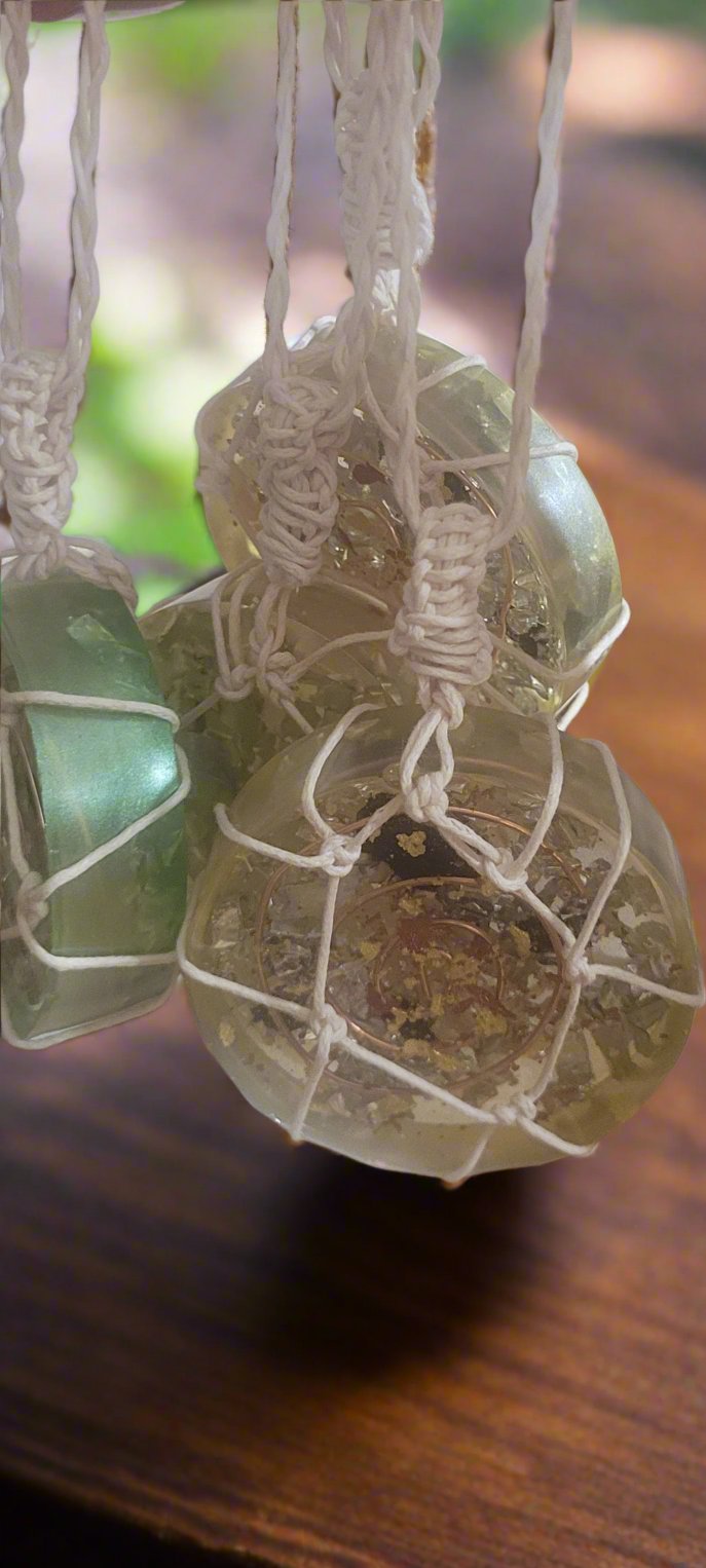 Handmade Orgonite Pendant Necklace – Quartz, Shungite & Copper on Cotton Cord