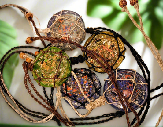 Handmade Orgonite Pendant Necklace – Quartz, Shungite & Copper on Cotton Cord