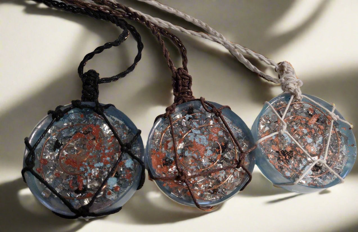 Handmade Orgonite Pendant Necklace – Quartz, Shungite & Copper on Cotton Cord