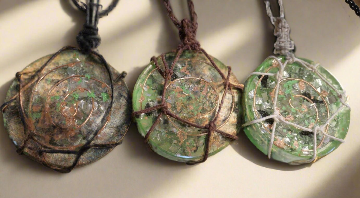 Handmade Orgonite Pendant Necklace – Quartz, Shungite & Copper on Cotton Cord