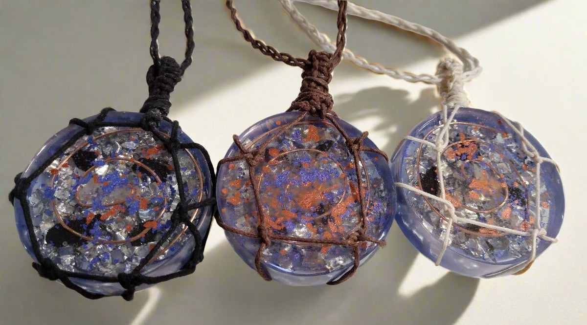 Handmade Orgonite Pendant Necklace – Quartz, Shungite & Copper on Cotton Cord