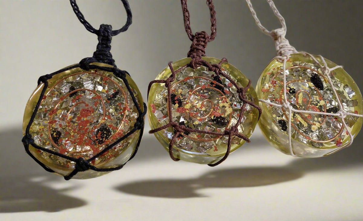 Handmade Orgonite Pendant Necklace – Quartz, Shungite & Copper on Cotton Cord