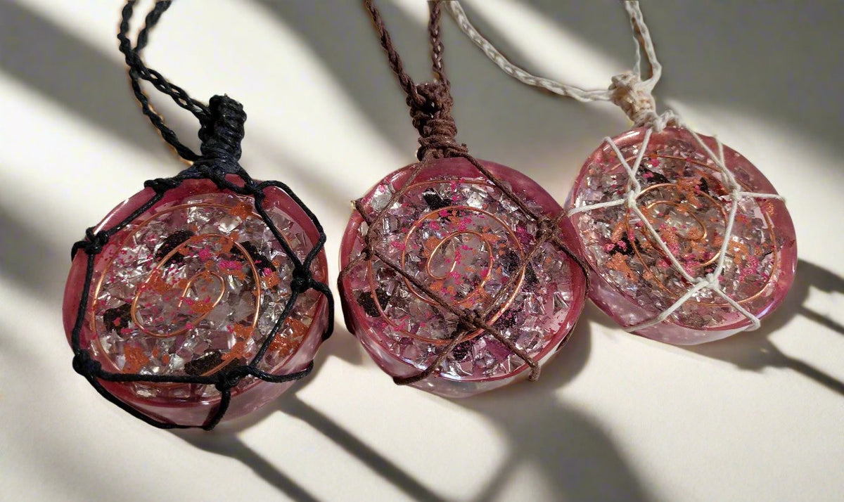 Handmade Orgonite Pendant Necklace – Quartz, Shungite & Copper on Cotton Cord