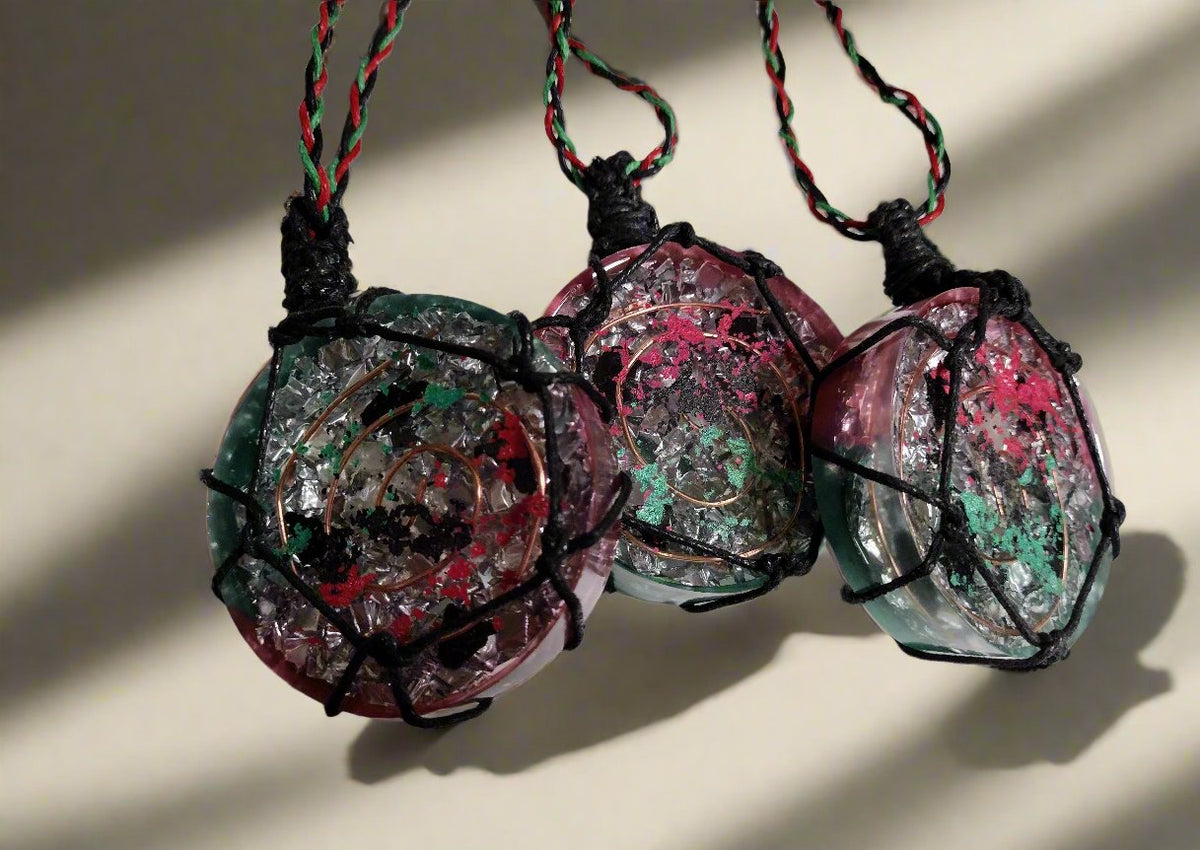 Handmade Orgonite Pendant Necklace – Quartz, Shungite & Copper on Cotton Cord