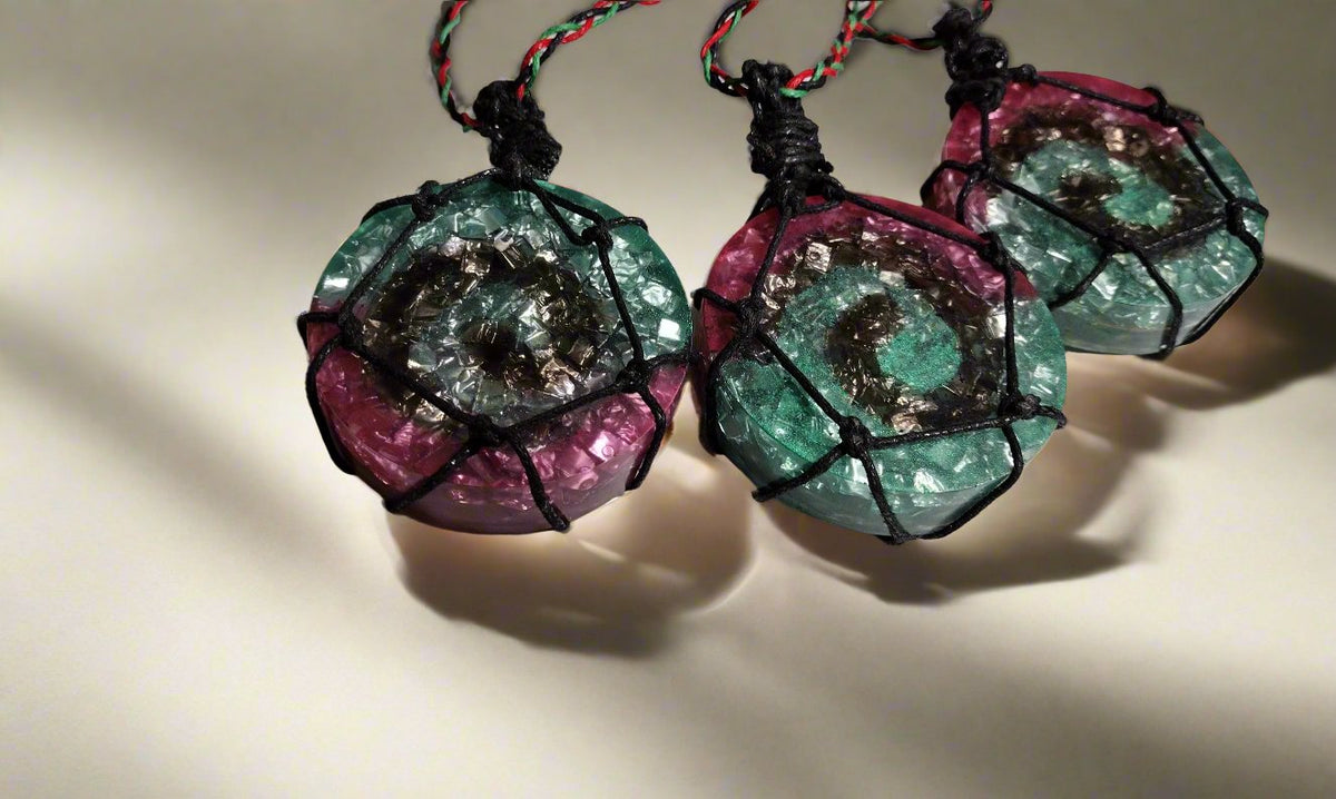 Handmade Orgonite Pendant Necklace – Quartz, Shungite & Copper on Cotton Cord