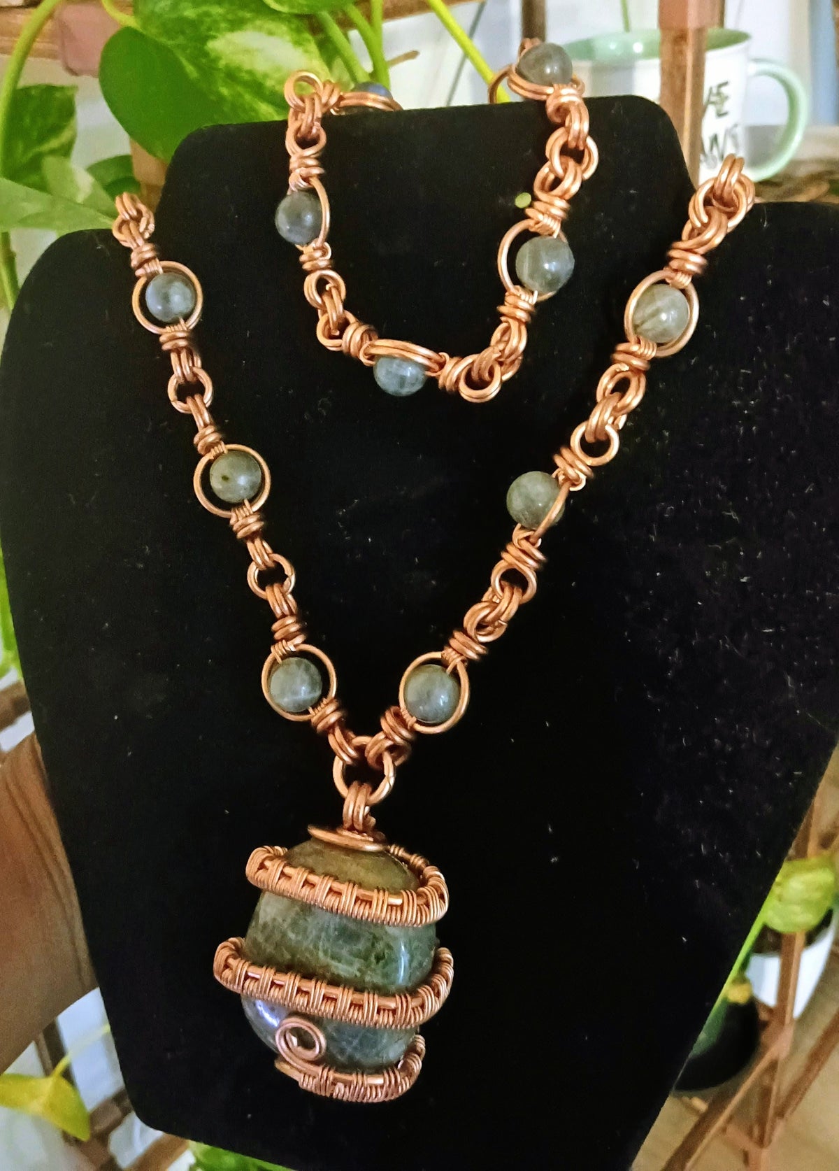 Copper-Wrapped Labradorite Necklace & Bracelet Bundle