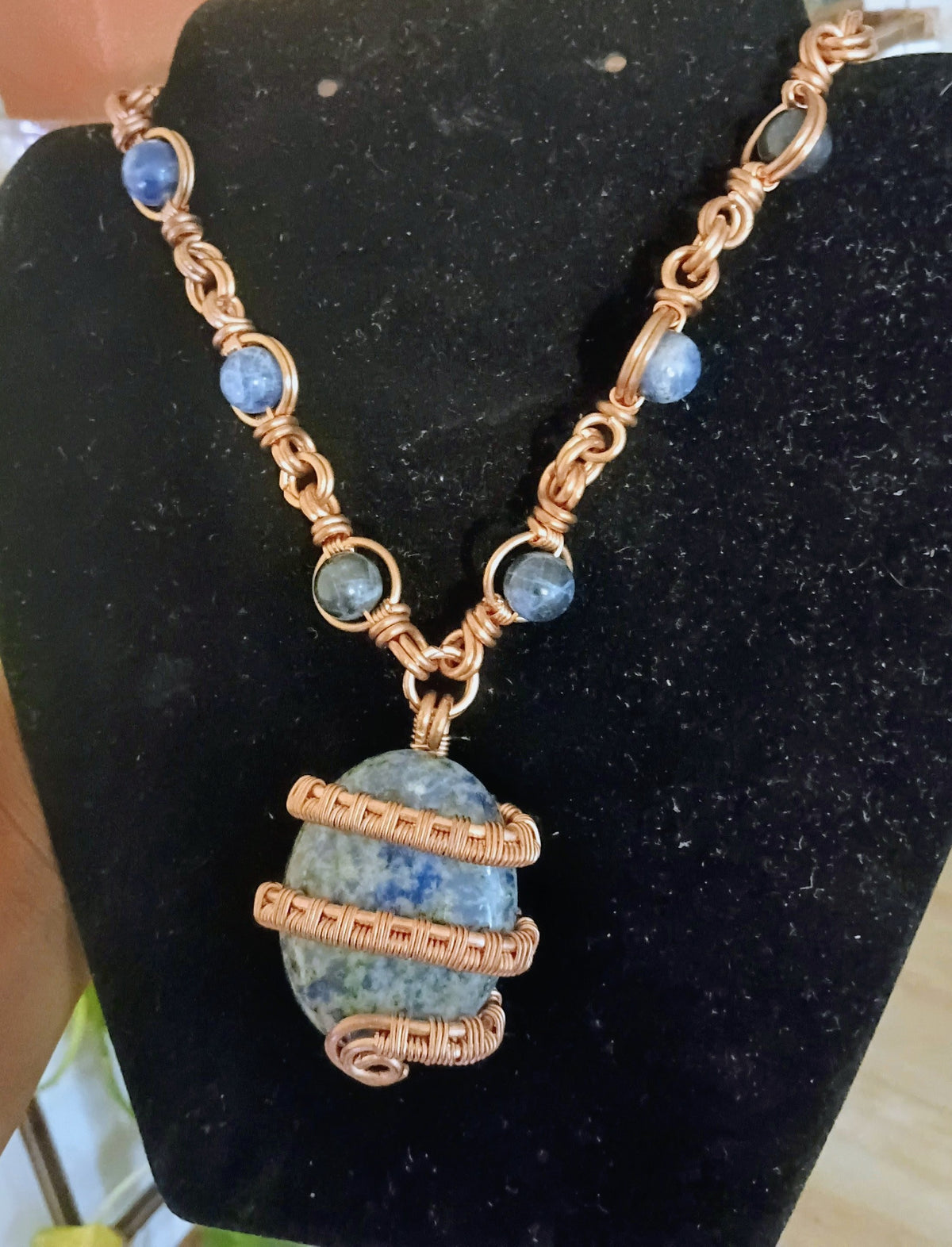 Hand-Made Copper-Wrapped Sodalite Necklace