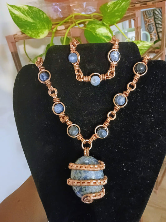 Copper-Wrapped Sodalite Necklace & Bracelet Bundle