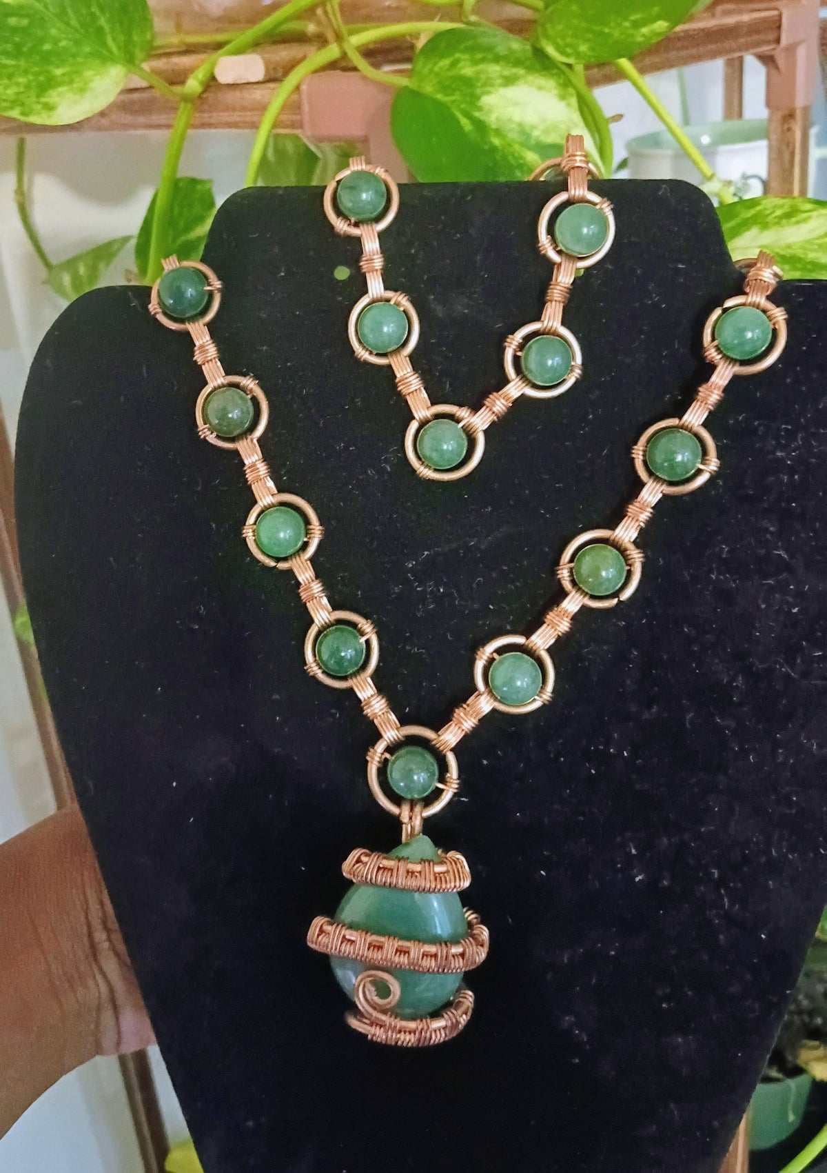 Copper-Wrapped Lime Green Aventurine Necklace & Bracelet Bundle